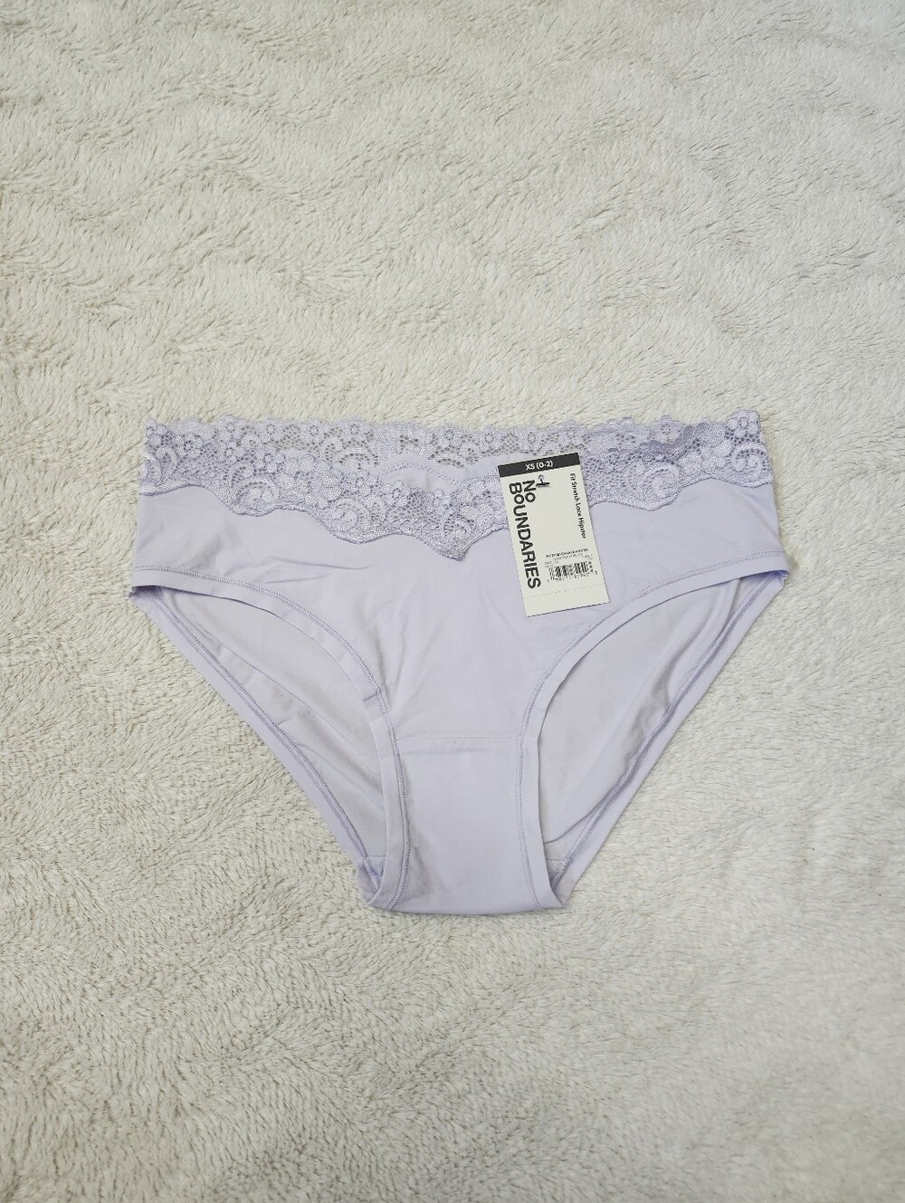 • NWT No Boundaries Women's Fit Stretch Lace Trim Hipster Panty Size XS Purple